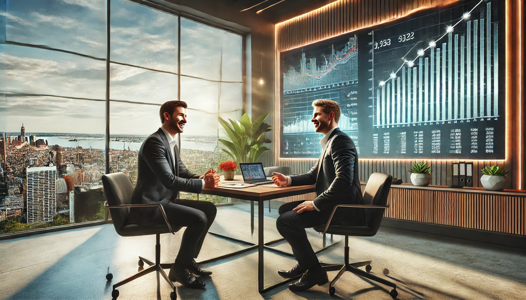 Two men meeting and discussing business at Mint Digital Consultancy service.